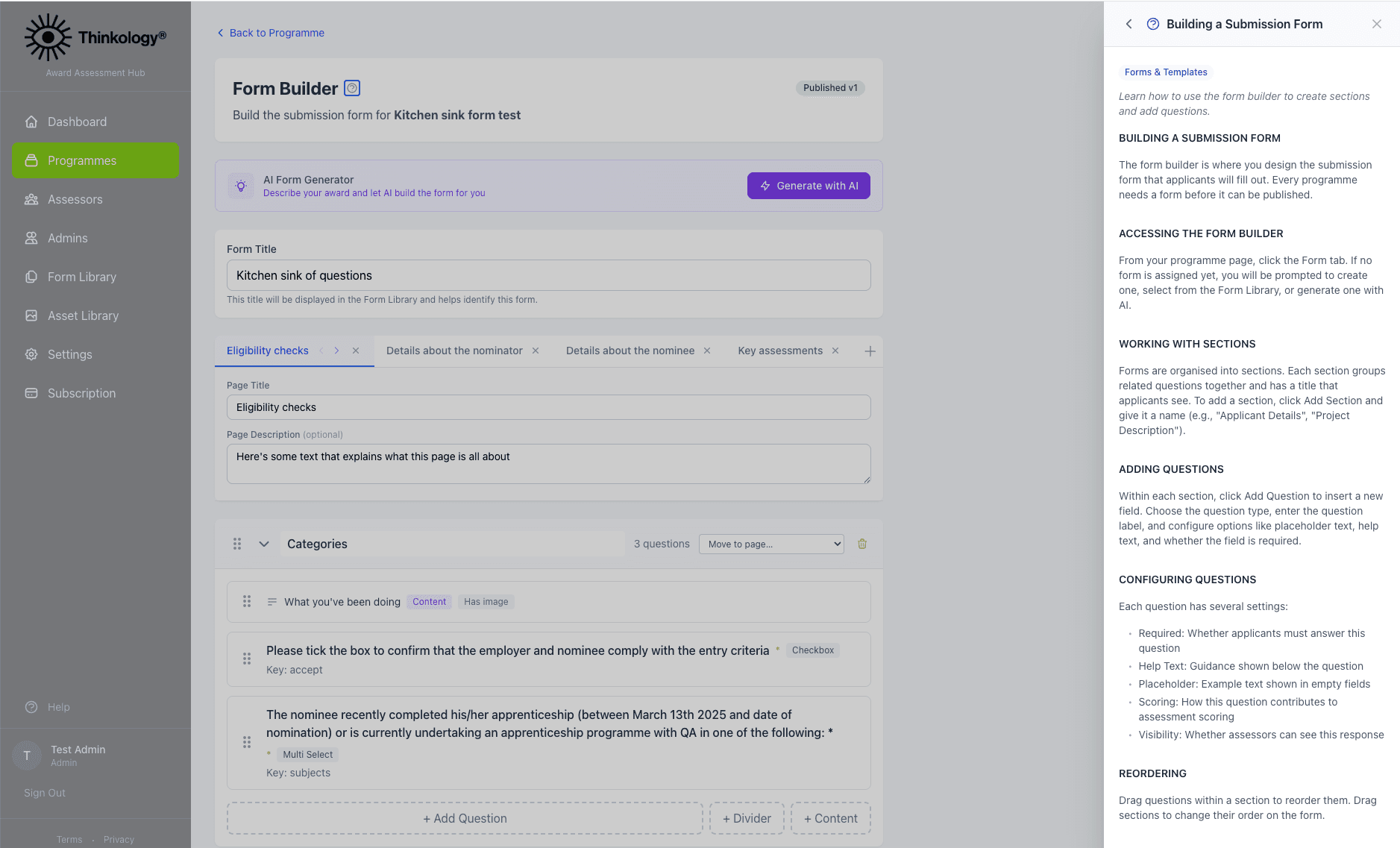 Form builder interface