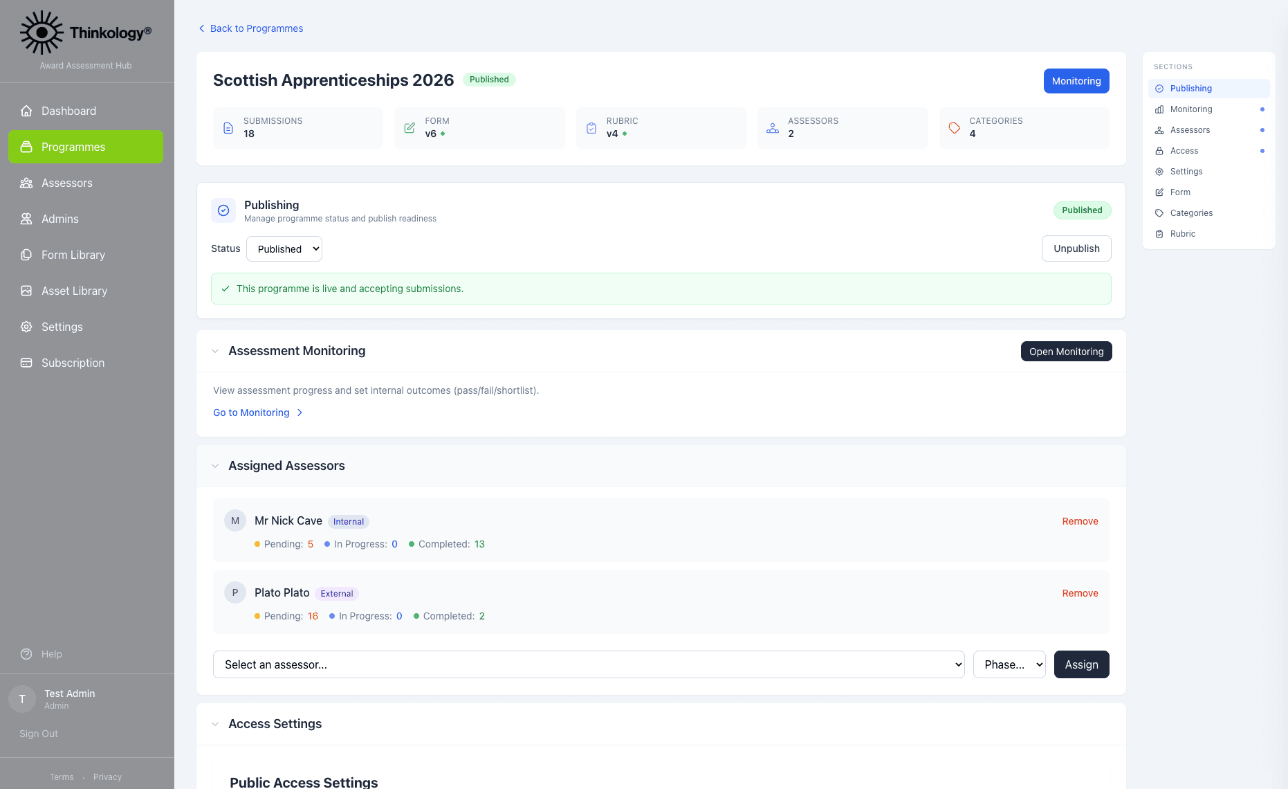 Programme setup interface