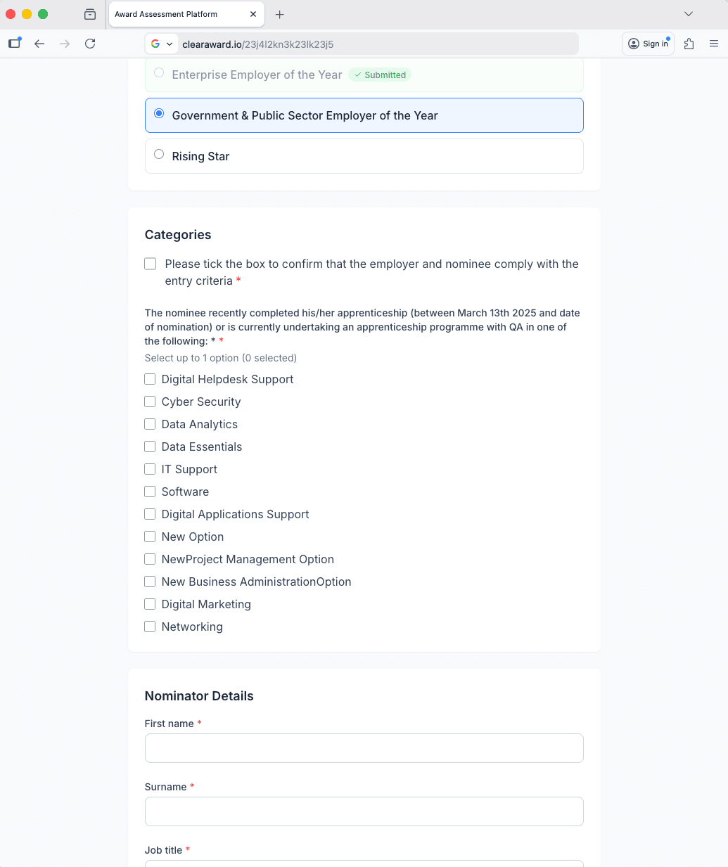 Public submission form