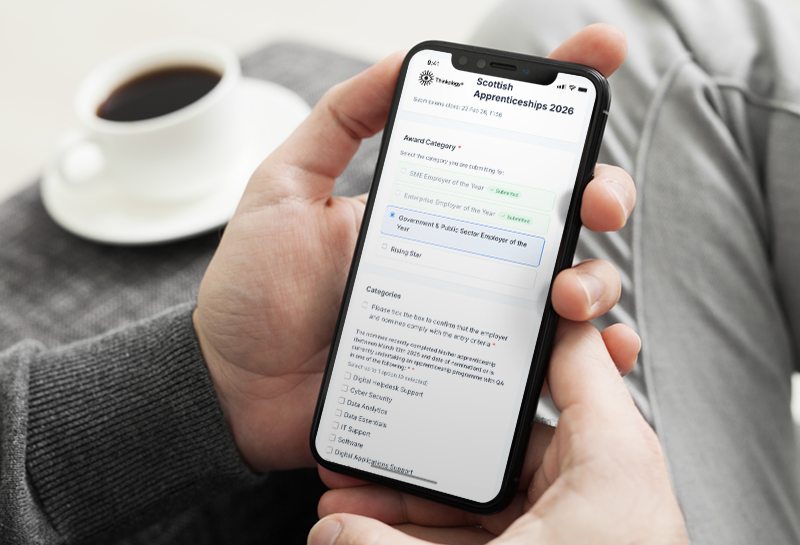 ClearAward public submission page shown on a mobile device with branded header, category selection, and structured form fields